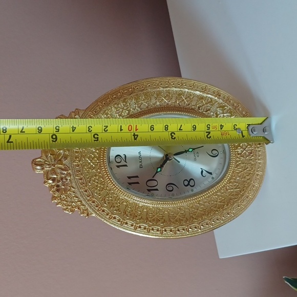 Bulova Quartz Clock Alarm Gold Tone Mantel Desk Oval T1 B0682 260 - Picture 12 of 13